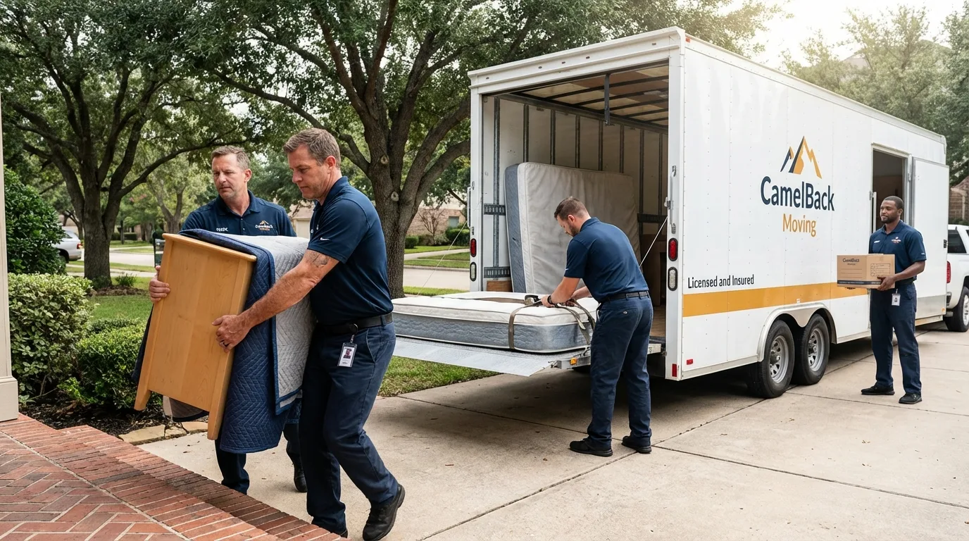Crew loading residential truck for cross-state move from Gloucester, MA